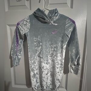 Nike Girls' Velour Hooded Dress in Silver with Purple Accents